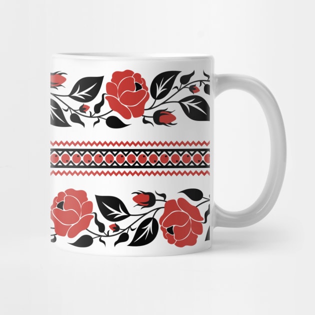 Print with Red Rose Inspired by Ukrainian Traditional Embroidery by lissantee